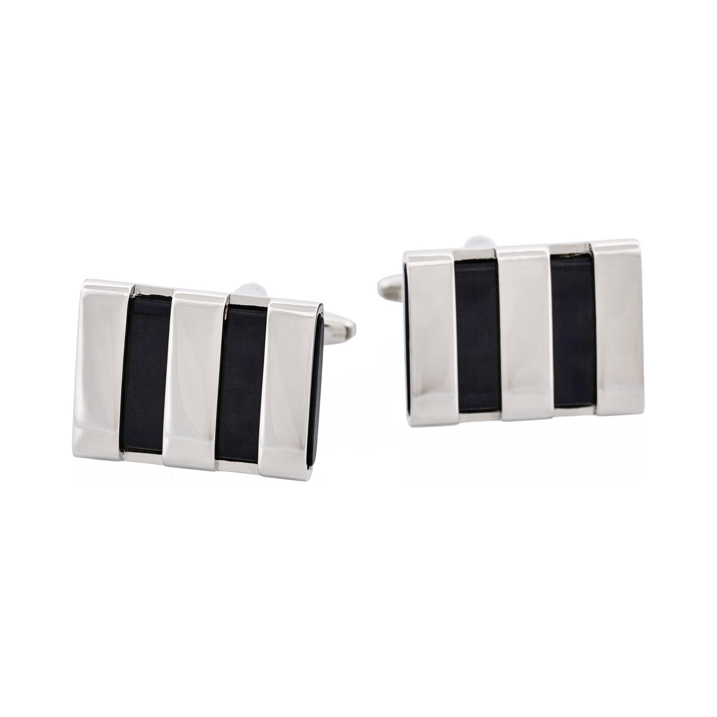 Polished Rhodium Plated Striped Onyx Cufflinks
