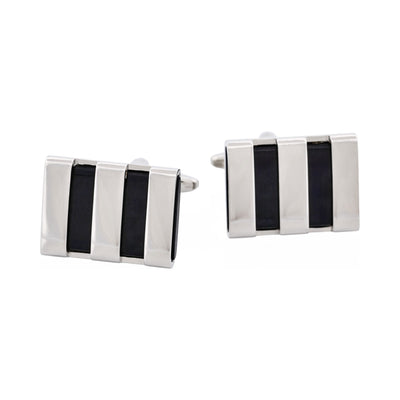 Polished Rhodium Plated Striped Onyx Cufflinks