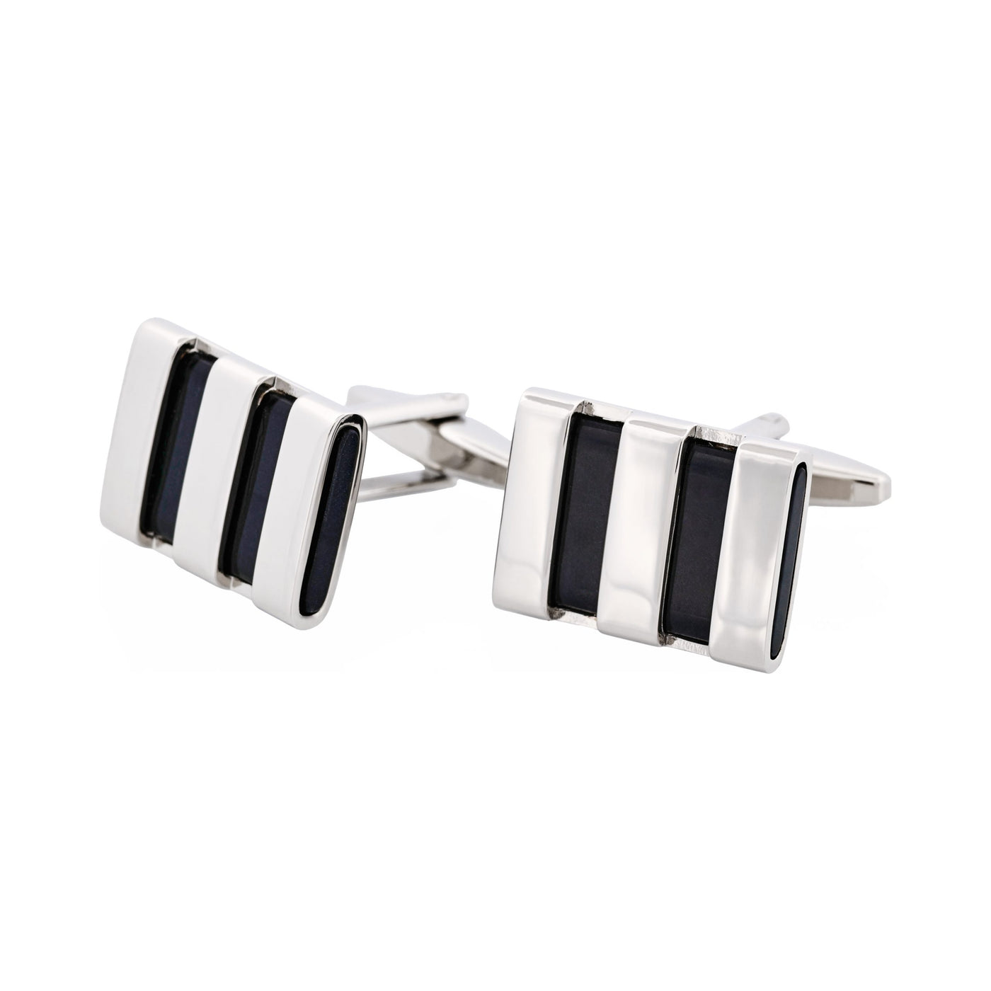 Polished Rhodium Plated Striped Onyx Cufflinks
