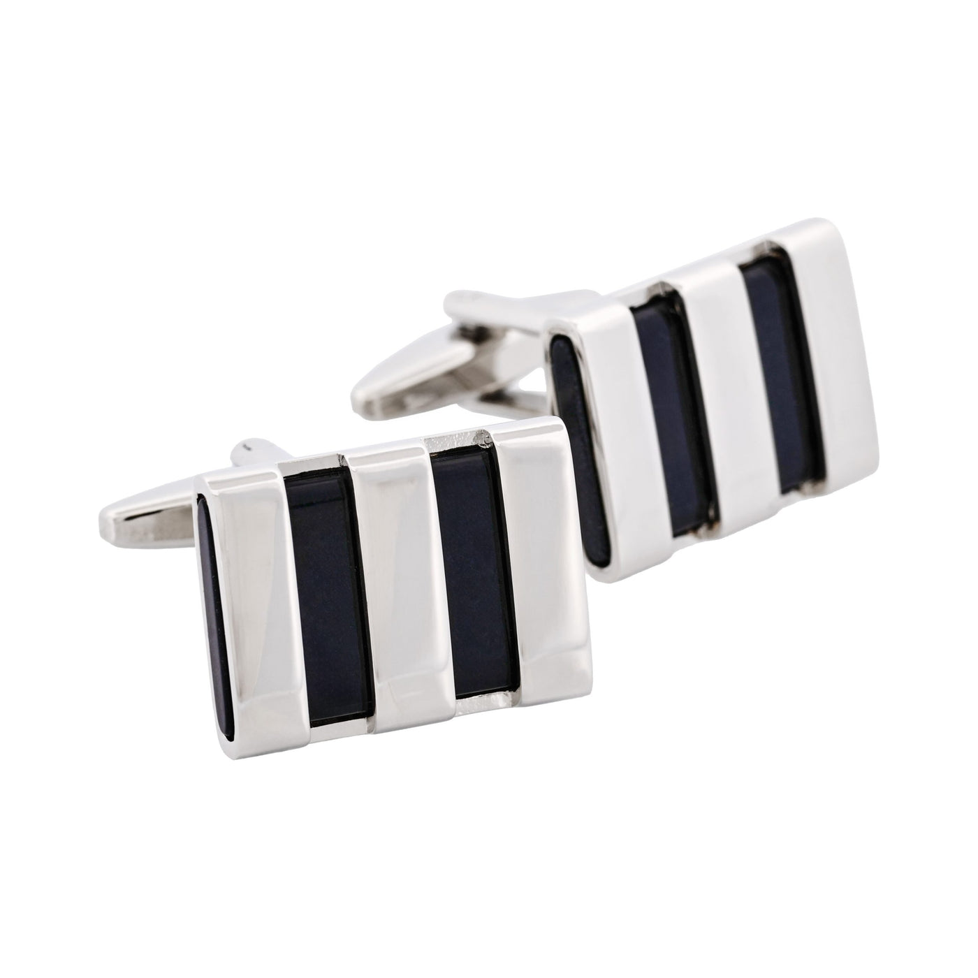 Polished Rhodium Plated Striped Onyx Cufflinks
