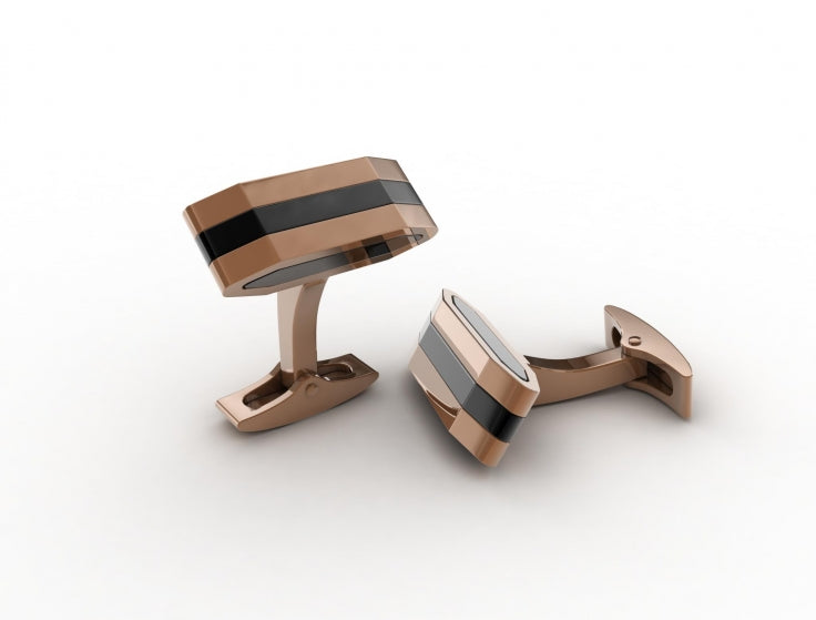 Ion Plated Coffee & Black Striped Stainless Steel Cufflinks
