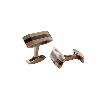 Ion Plated Coffee & Black Striped Stainless Steel Cufflinks