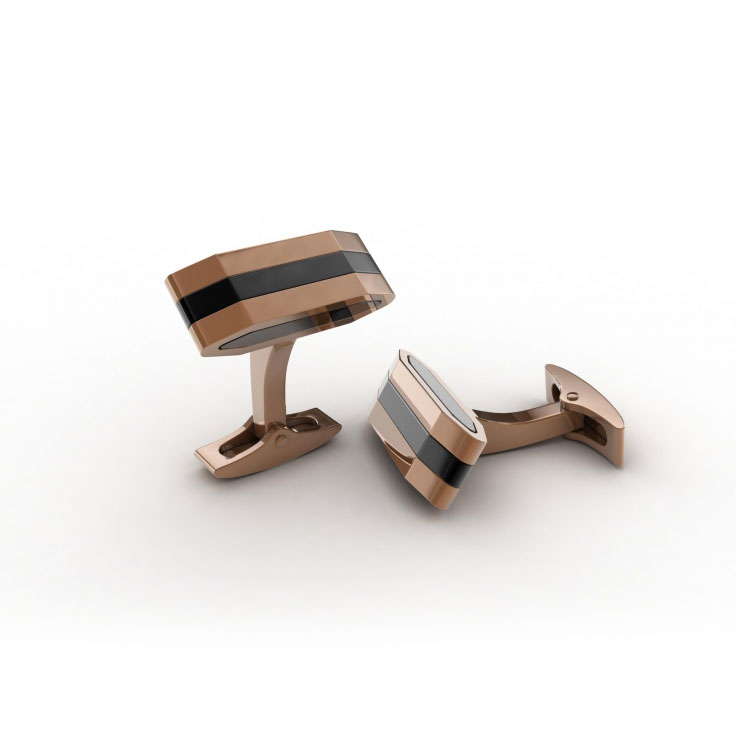 Ion Plated Coffee & Black Striped Stainless Steel Cufflinks