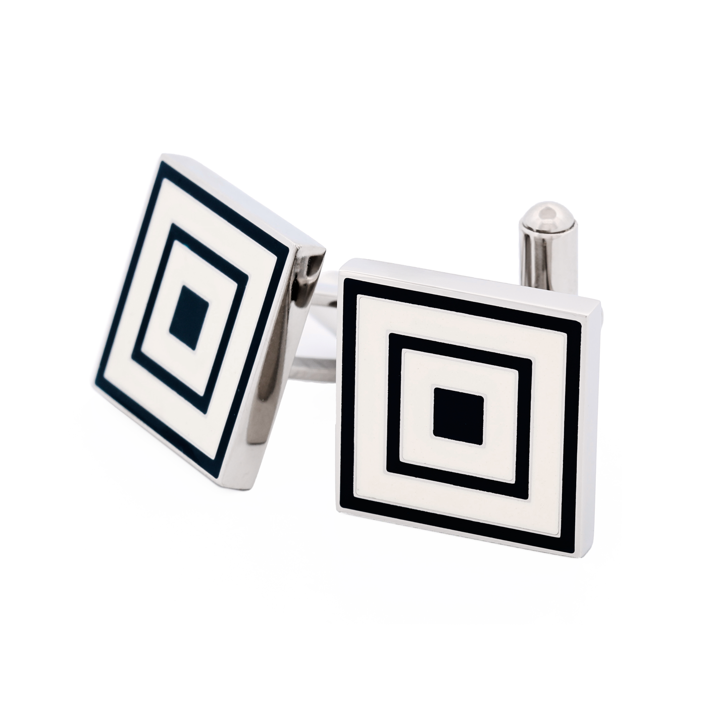 Polished Square Stainless Steel & Blue Enamel Cufflinks