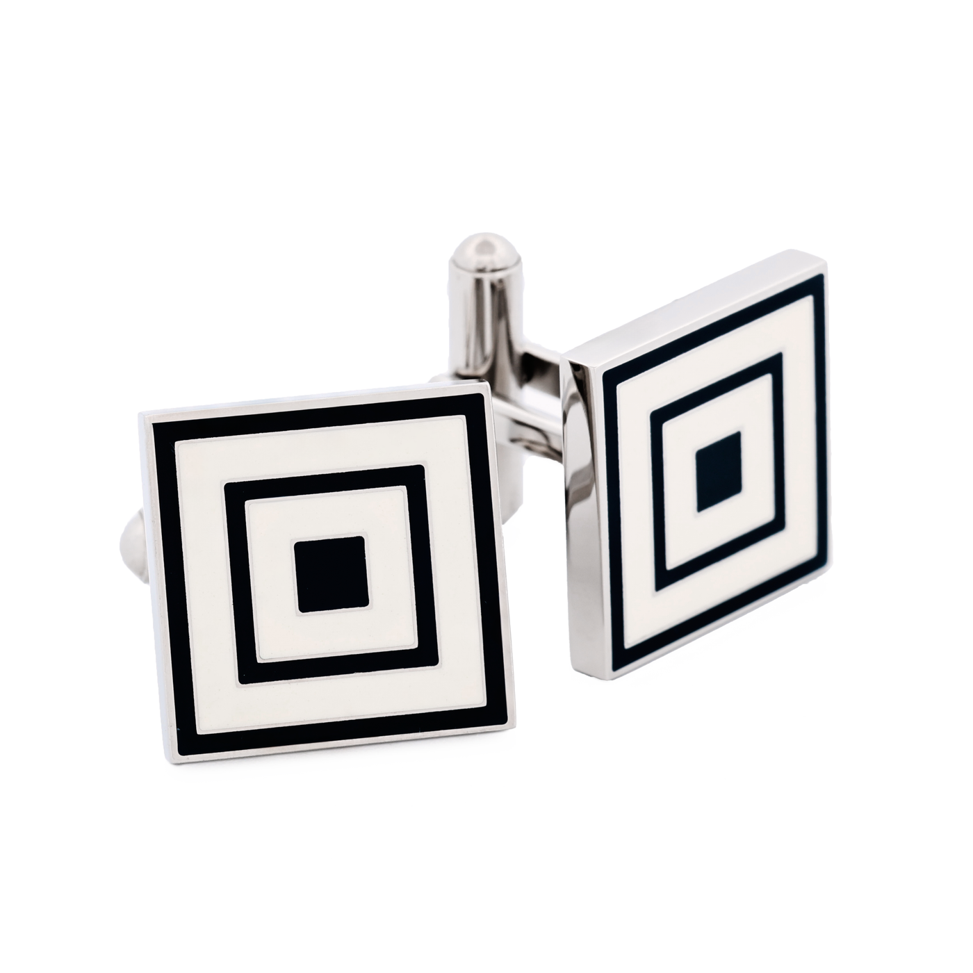 Polished Square Stainless Steel & Blue Enamel Cufflinks