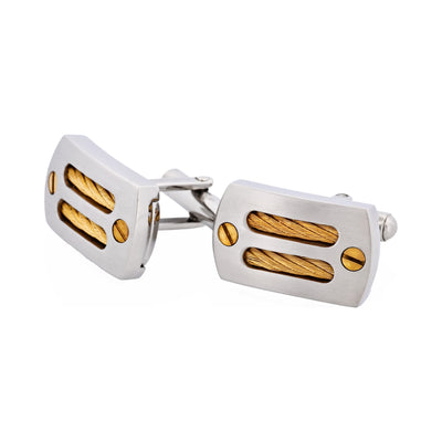 Brushed Stainless Steel & Ion Plated Gold Cable & Screws Cufflinks