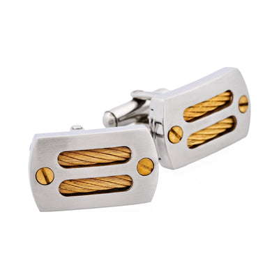 Brushed Stainless Steel & Ion Plated Gold Cable & Screws Cufflinks