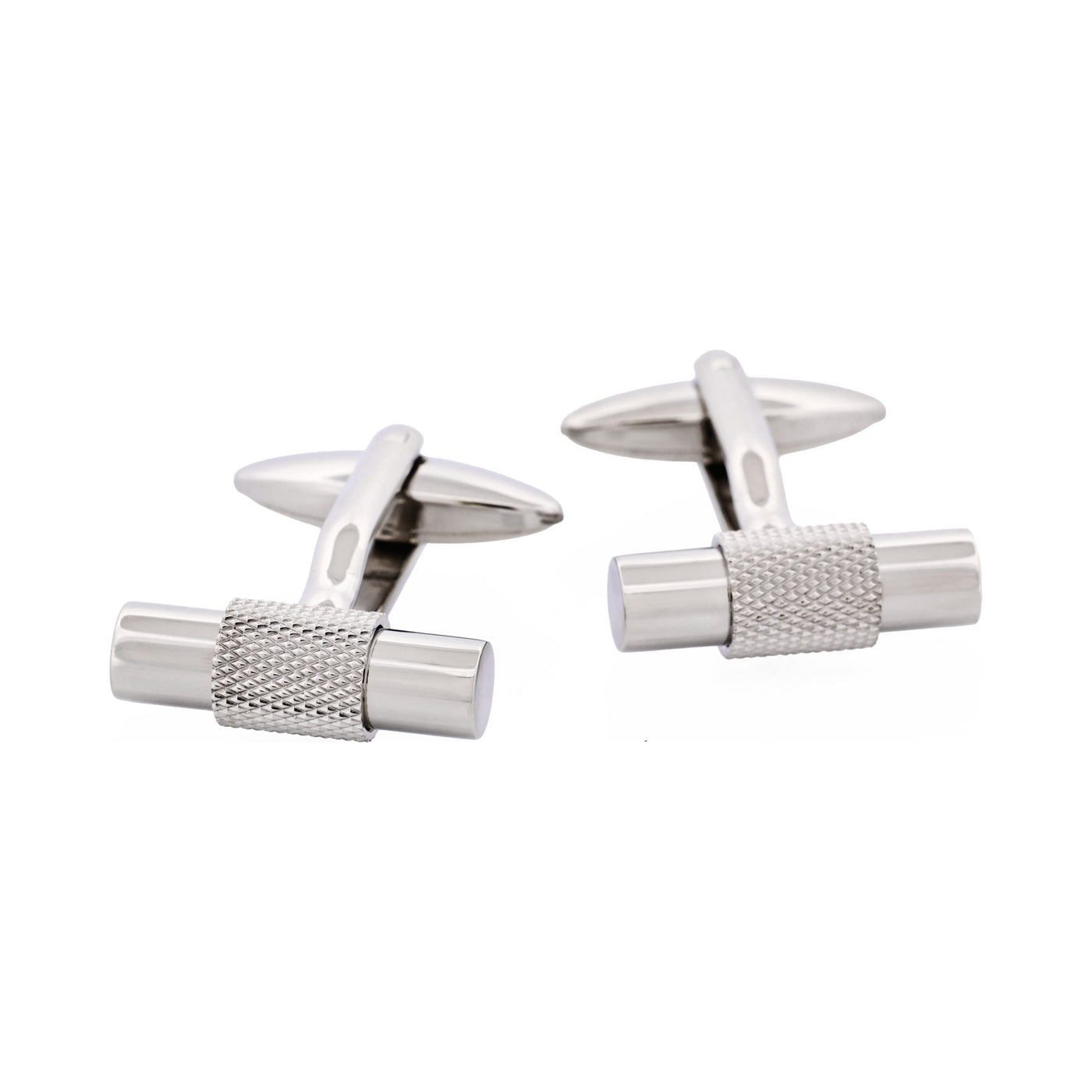 Polished Stainless Steel T-Bar Cufflinks with Textured Band