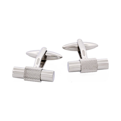 Polished Stainless Steel T-Bar Cufflinks with Textured Band