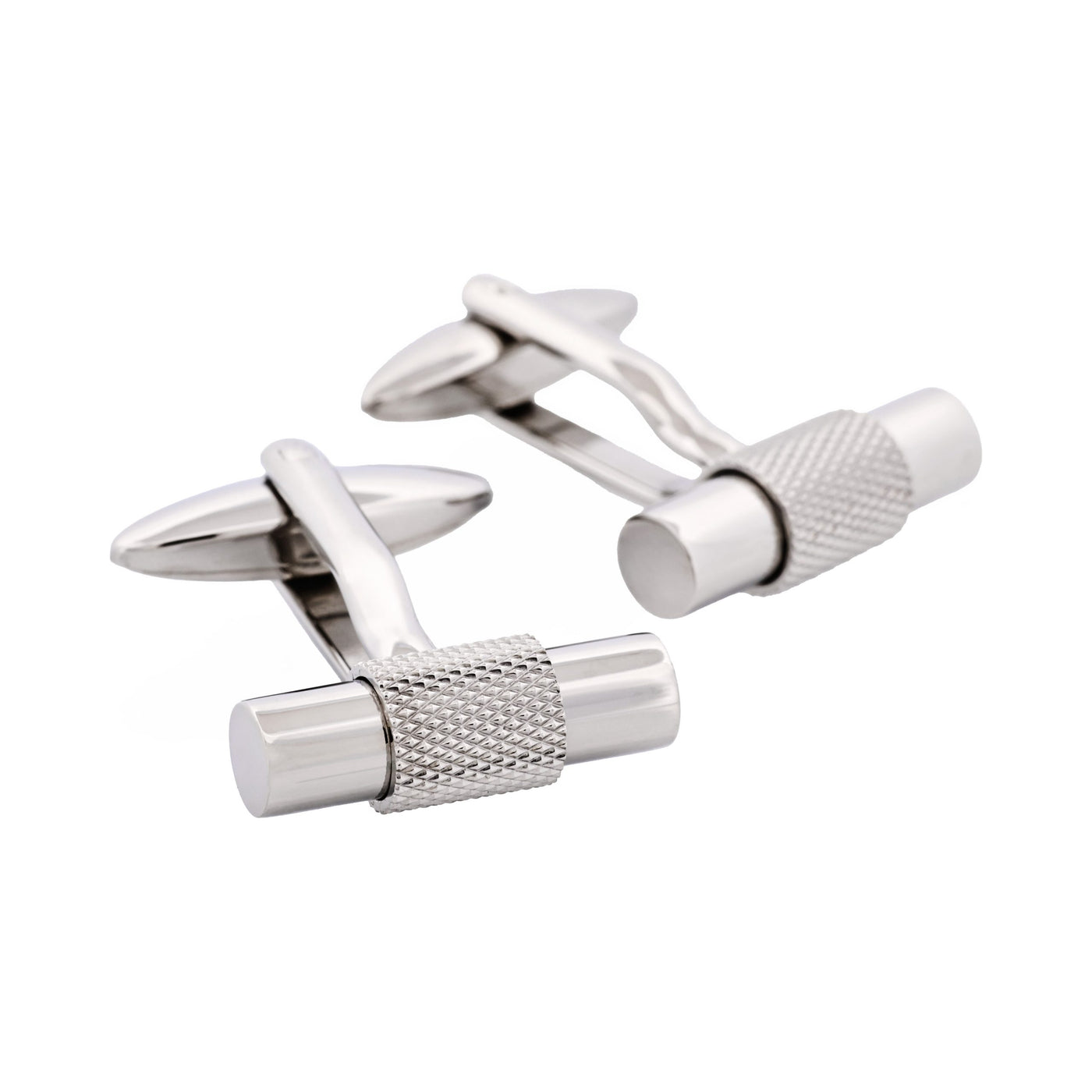 Polished Stainless Steel T-Bar Cufflinks with Textured Band
