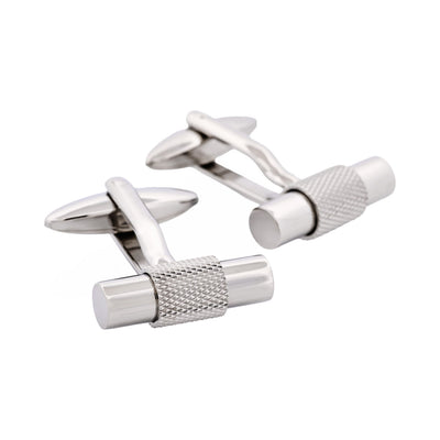Polished Stainless Steel T-Bar Cufflinks with Textured Band