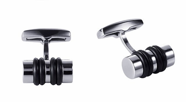 Stainless Steel & Black Rubber Cylinder Cufflinks