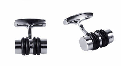 Stainless Steel & Black Rubber Cylinder Cufflinks