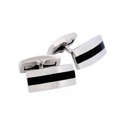 Polished Stainless & Black Enamel Stripe Cufflinks