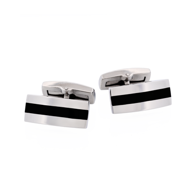 Polished Stainless & Black Enamel Stripe Cufflinks
