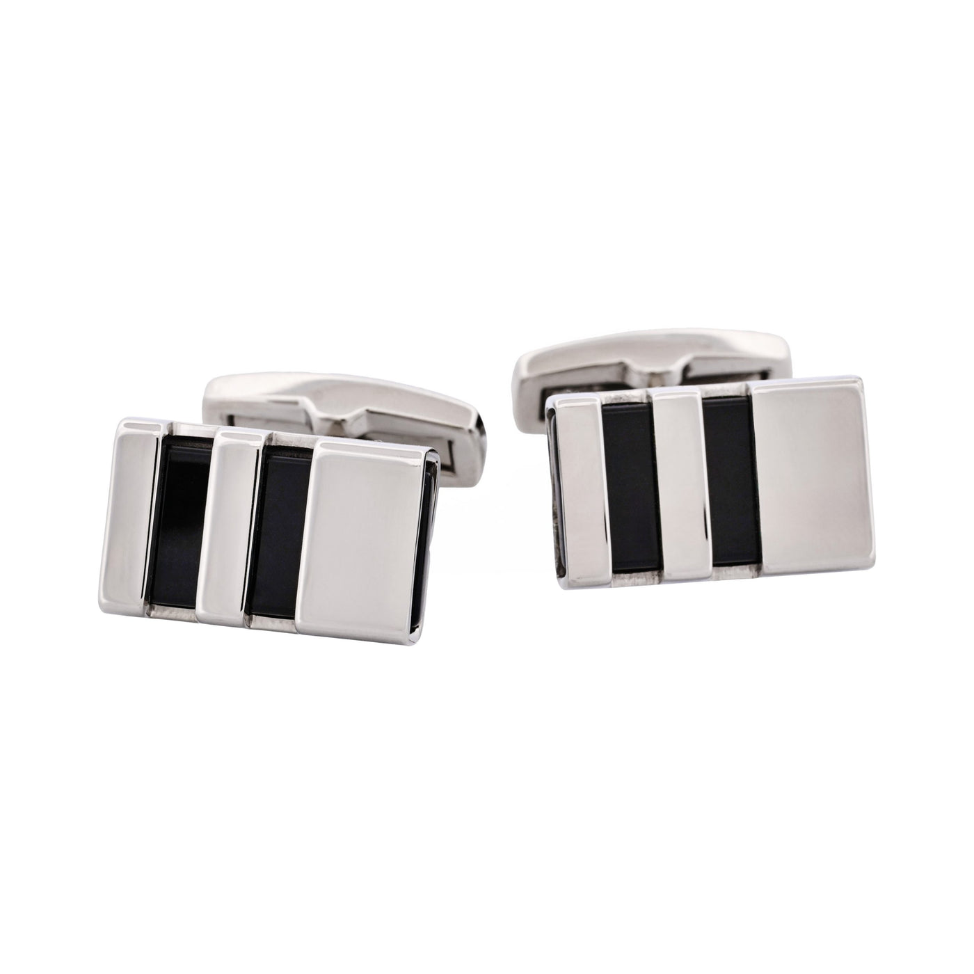 Polished Stainless & Black Enamel Striped Cufflinks