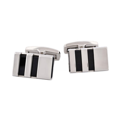 Polished Stainless & Black Enamel Striped Cufflinks