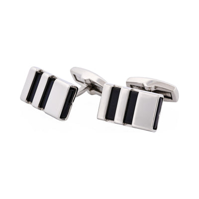 Polished Stainless & Black Enamel Striped Cufflinks
