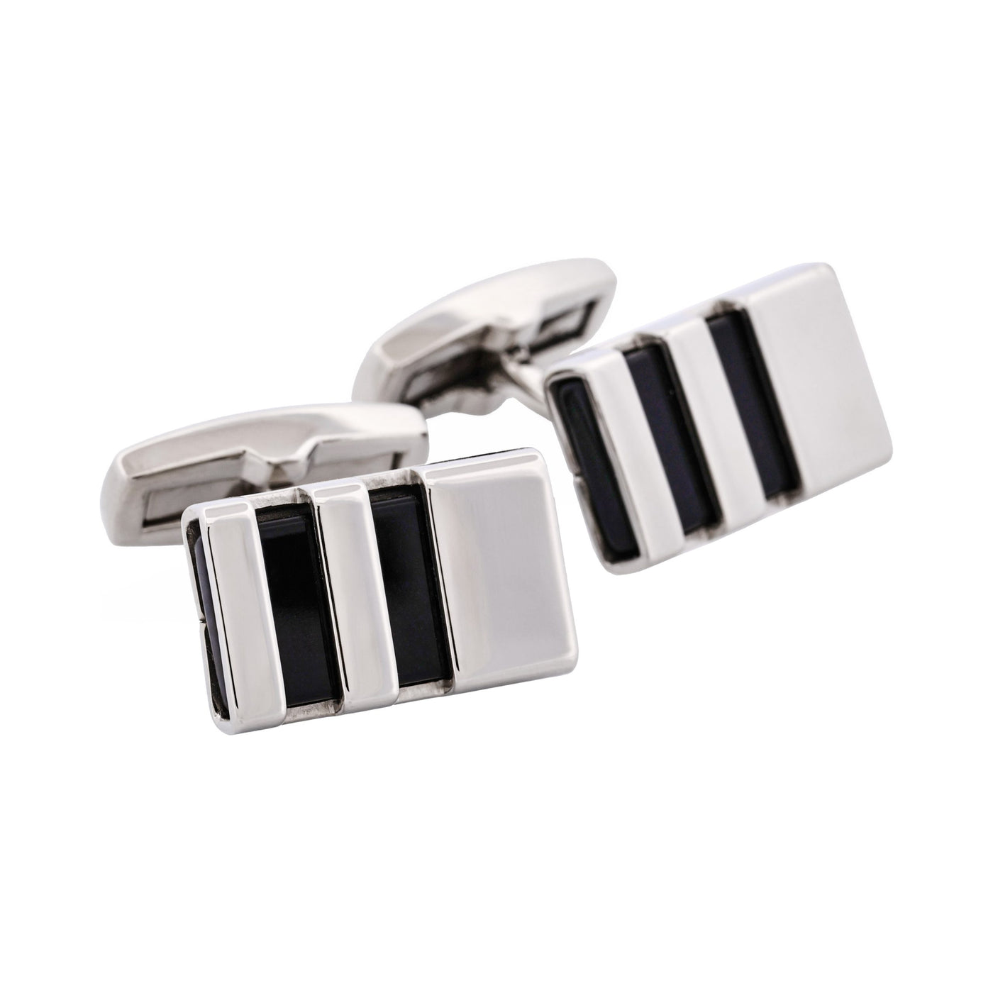 Polished Stainless & Black Enamel Striped Cufflinks
