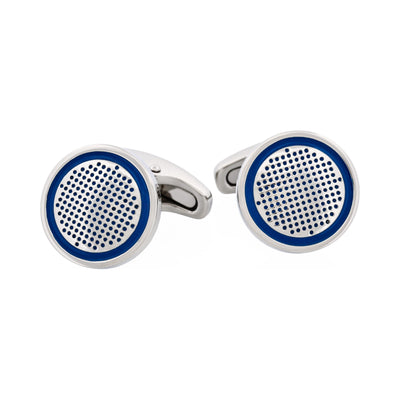 Stainless Steel & Blue Enamel Round Cufflinks