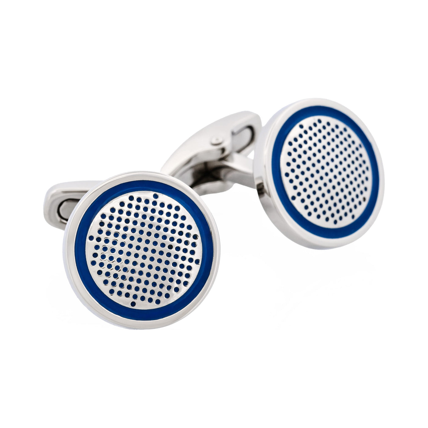 Stainless Steel & Blue Enamel Round Cufflinks
