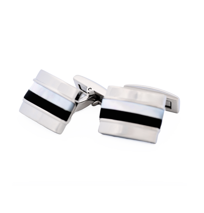 Stainless Steel Mother Of Pearl Onyx Cufflinks