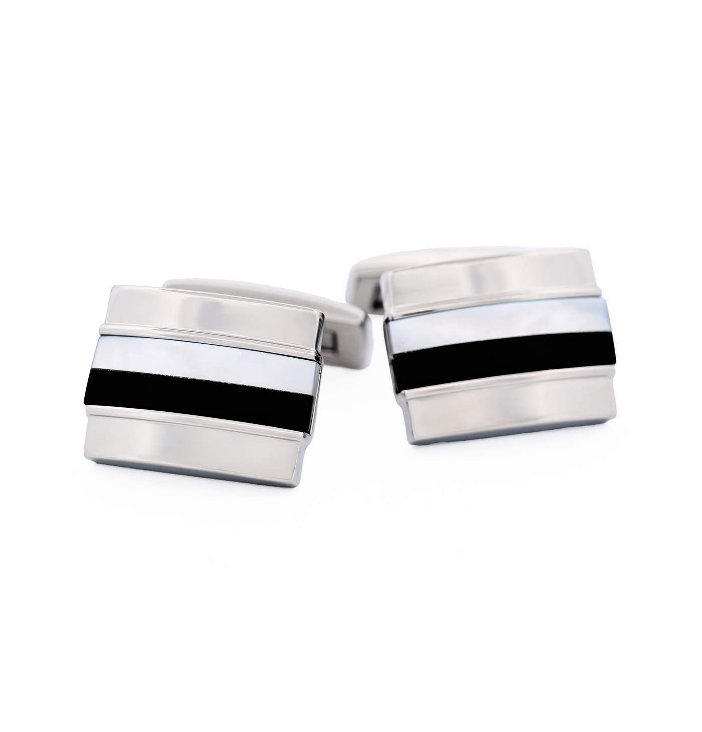Stainless Steel Mother Of Pearl Onyx Cufflinks