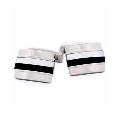 Stainless Steel Mother Of Pearl Onyx Cufflinks