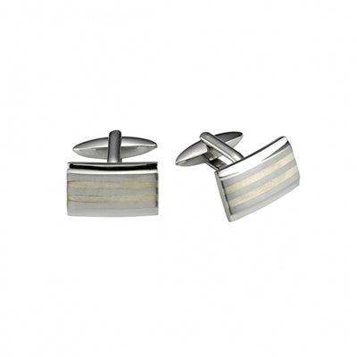 Polished Stainless Steel & Brushed Silver-Toned Inlay Cufflinks