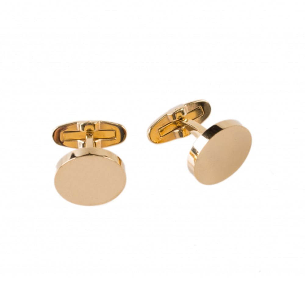 Ion Plated Brushed Yellow Gold Round Stainless Steel Cufflinks