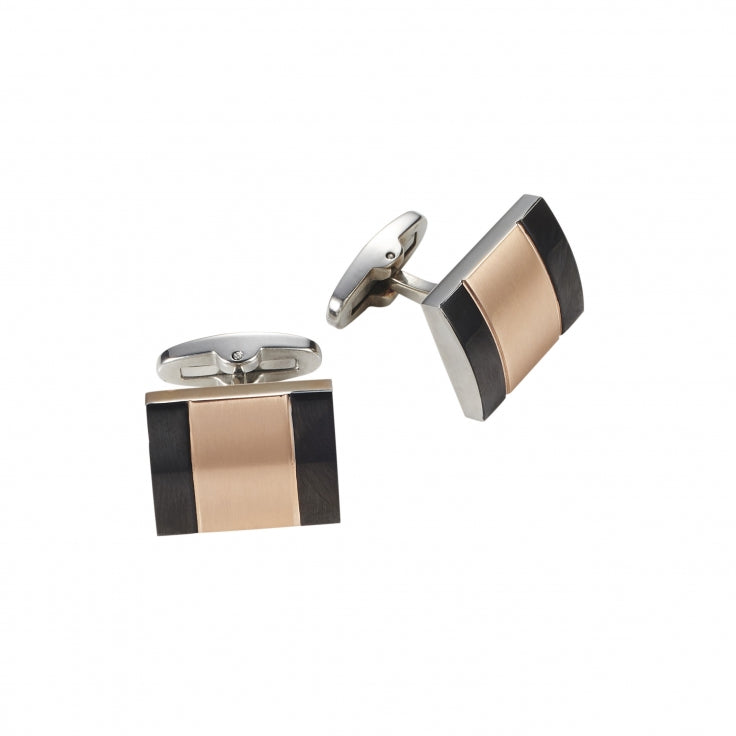 Ion Plated Polished Black & Brushed Rose Gold Cufflinks
