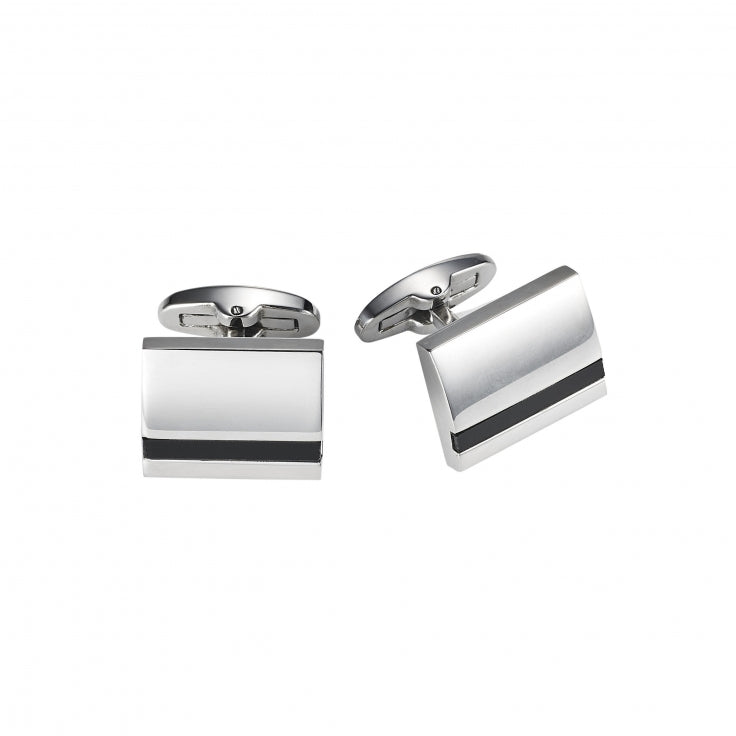 Polished Stainless Steel Curved Face & Onyx Cufflinks