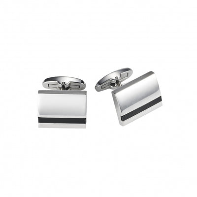 Polished Stainless Steel Curved Face & Onyx Cufflinks