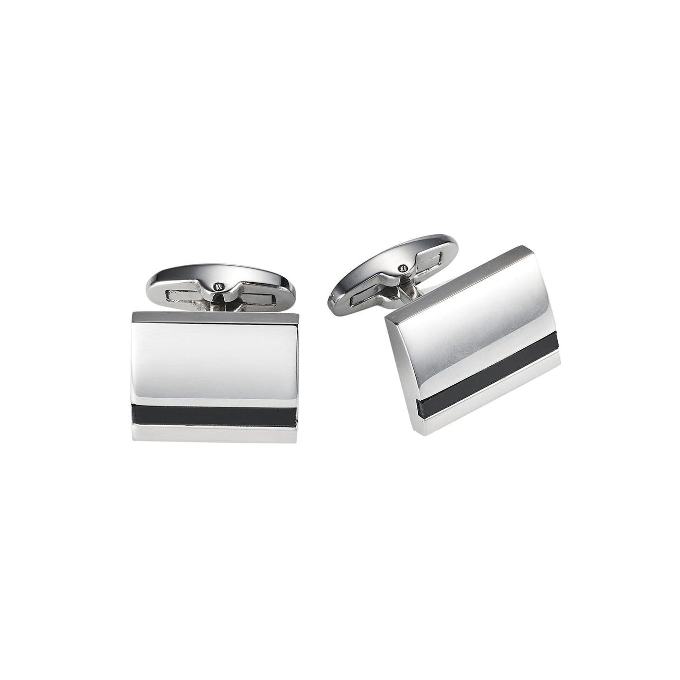 Polished Stainless Steel Curved Face & Onyx Cufflinks