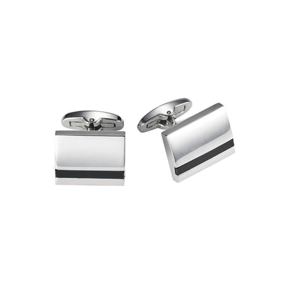 Polished Stainless Steel Curved Face & Onyx Cufflinks