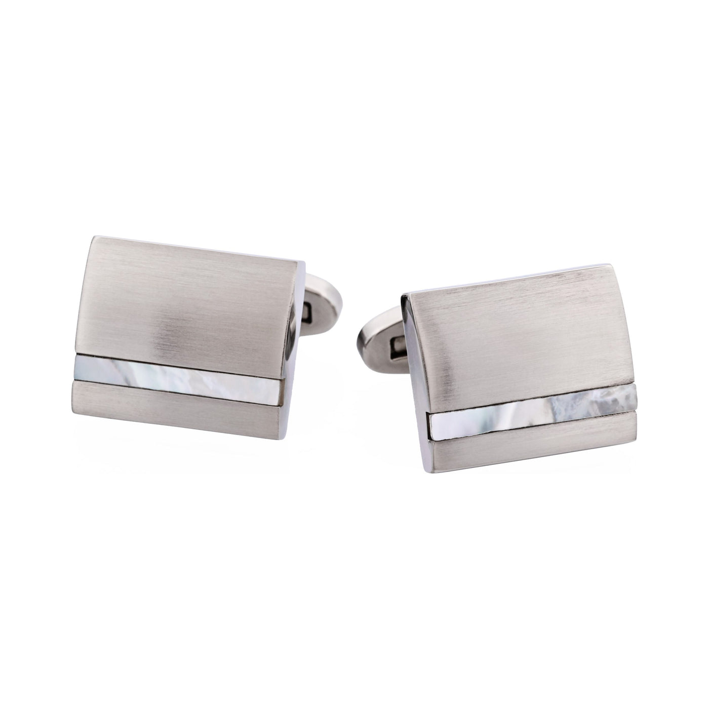 Brushed Stainless Steel Curved Face & Mother Of Pearl Cufflinks