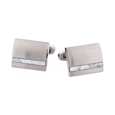 Brushed Stainless Steel Curved Face & Mother Of Pearl Cufflinks