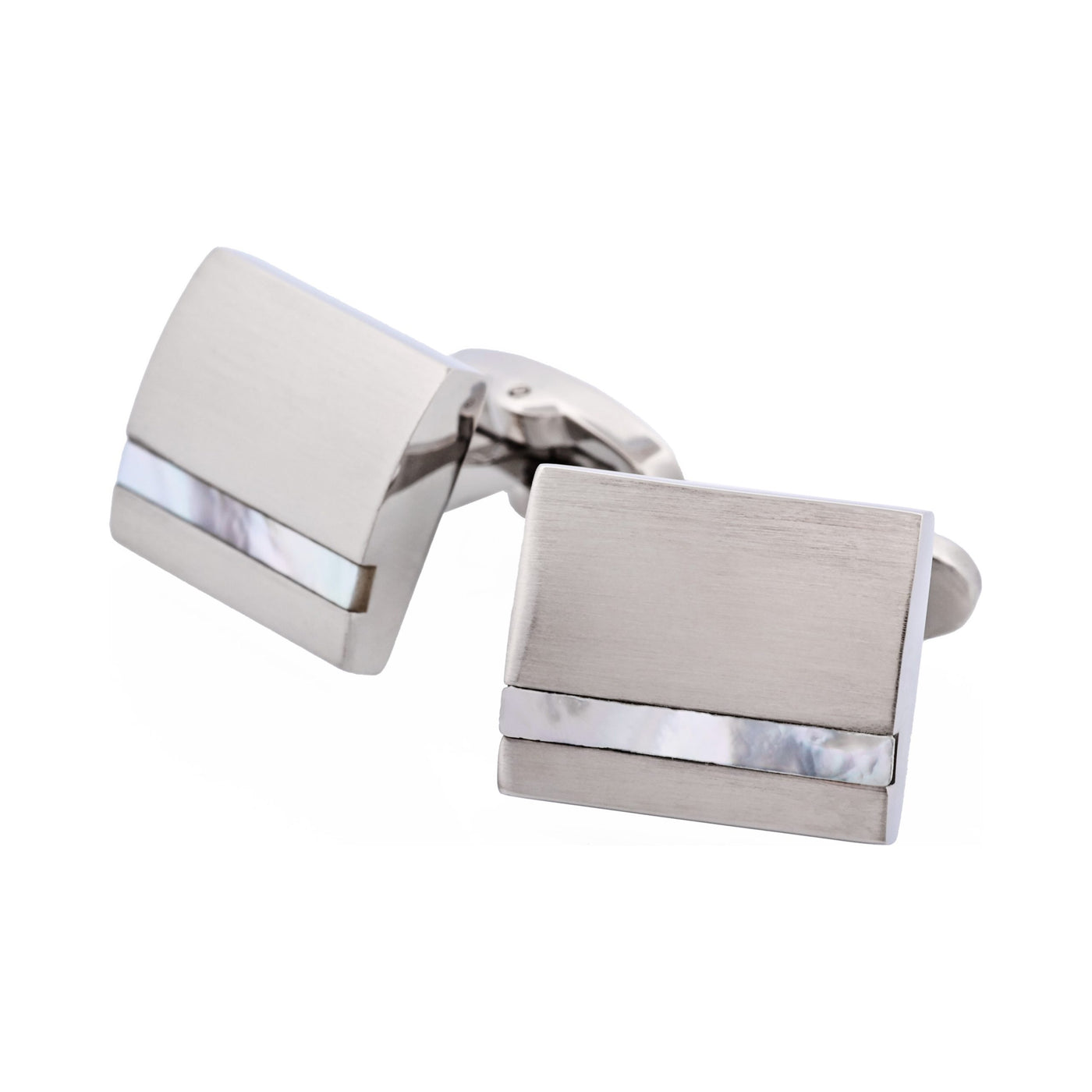 Brushed Stainless Steel Curved Face & Mother Of Pearl Cufflinks