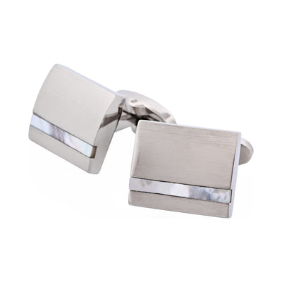 Brushed Stainless Steel Curved Face & Mother Of Pearl Cufflinks