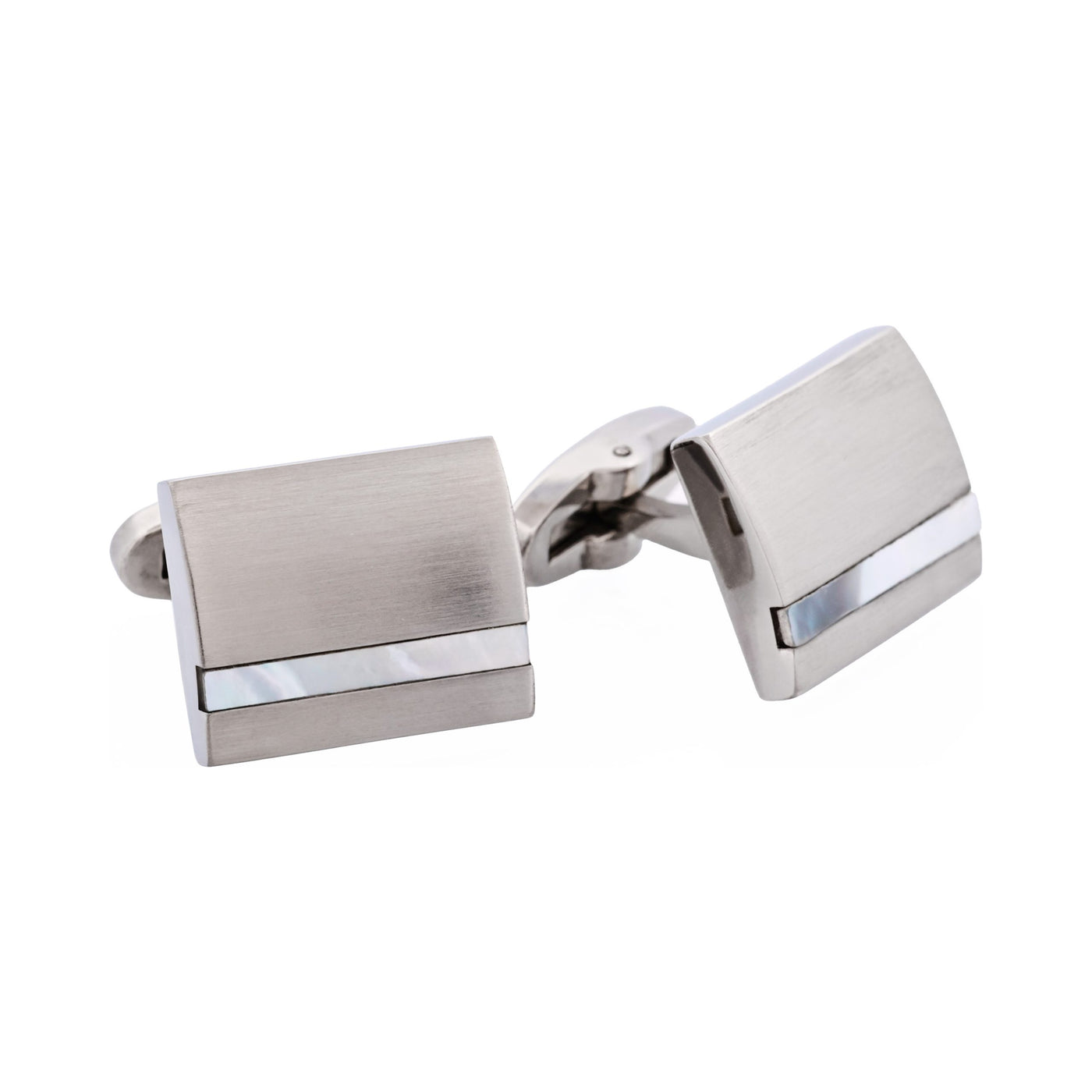 Brushed Stainless Steel Curved Face & Mother Of Pearl Cufflinks