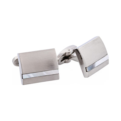 Brushed Stainless Steel Curved Face & Mother Of Pearl Cufflinks