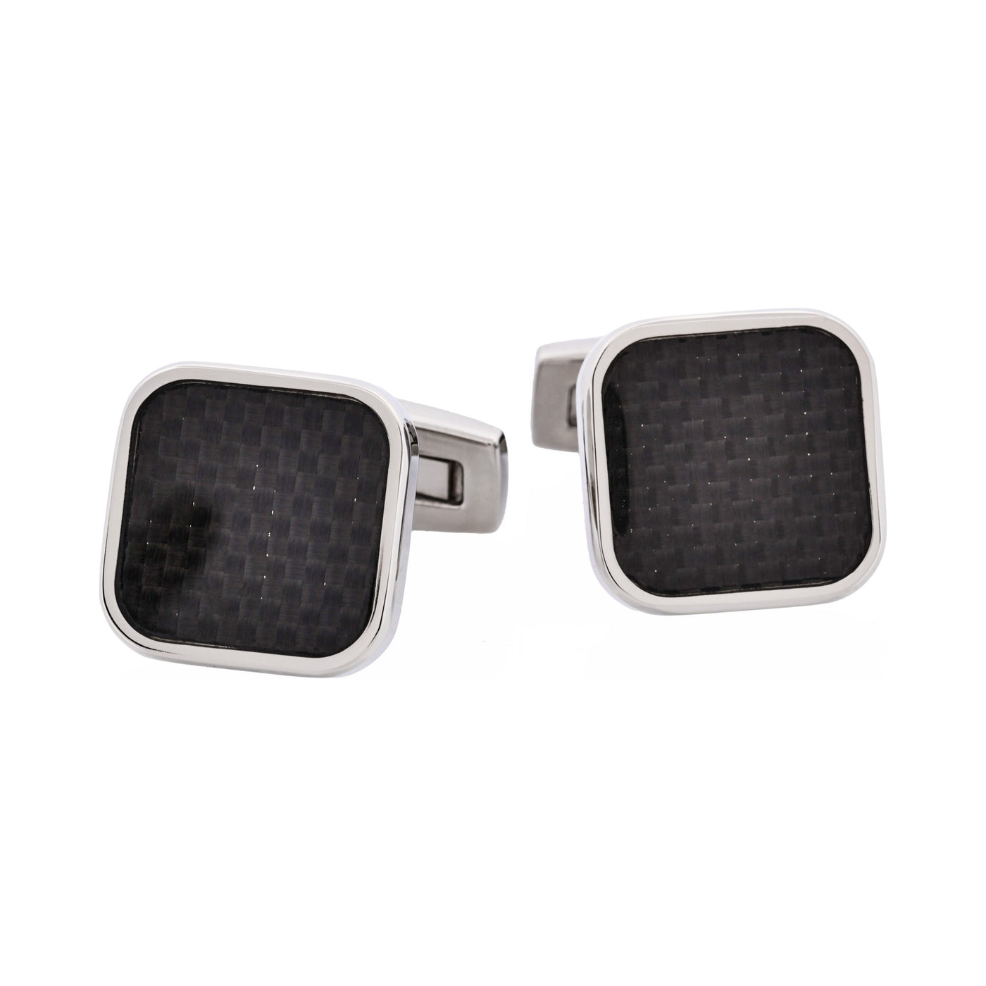 Polished Stainless Steel & Black Carbon Fibre Cufflinks