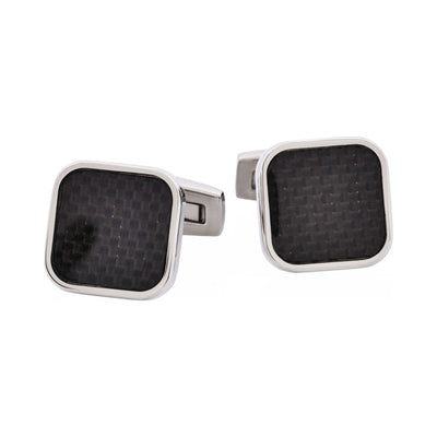 Polished Stainless Steel & Black Carbon Fibre Cufflinks