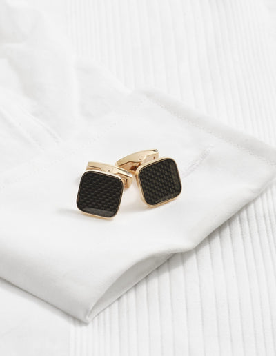 Polished Ion Plated Rose Gold Stainless Steel & Black Carbon Fibre Cufflinks