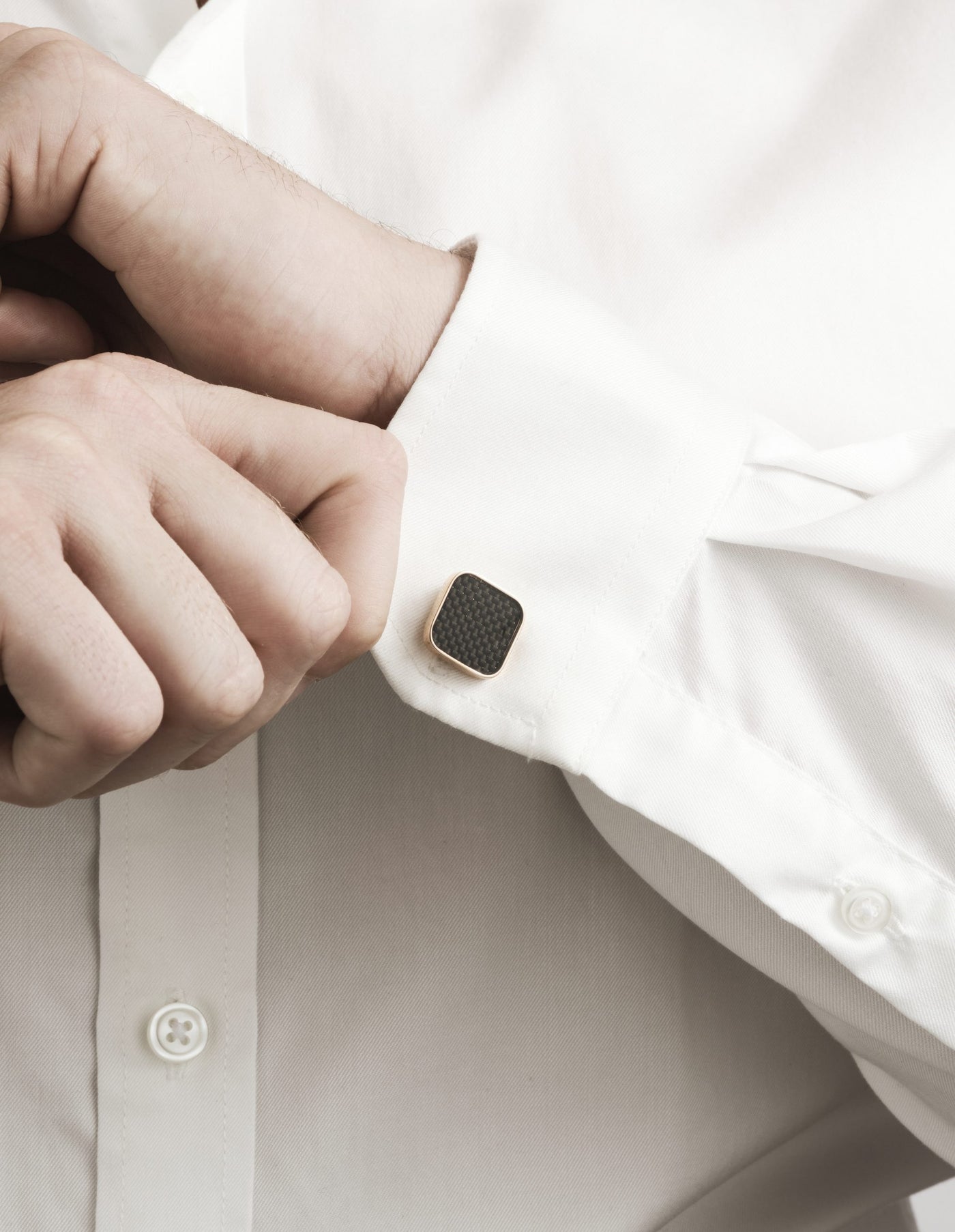 Polished Ion Plated Rose Gold Stainless Steel & Black Carbon Fibre Cufflinks