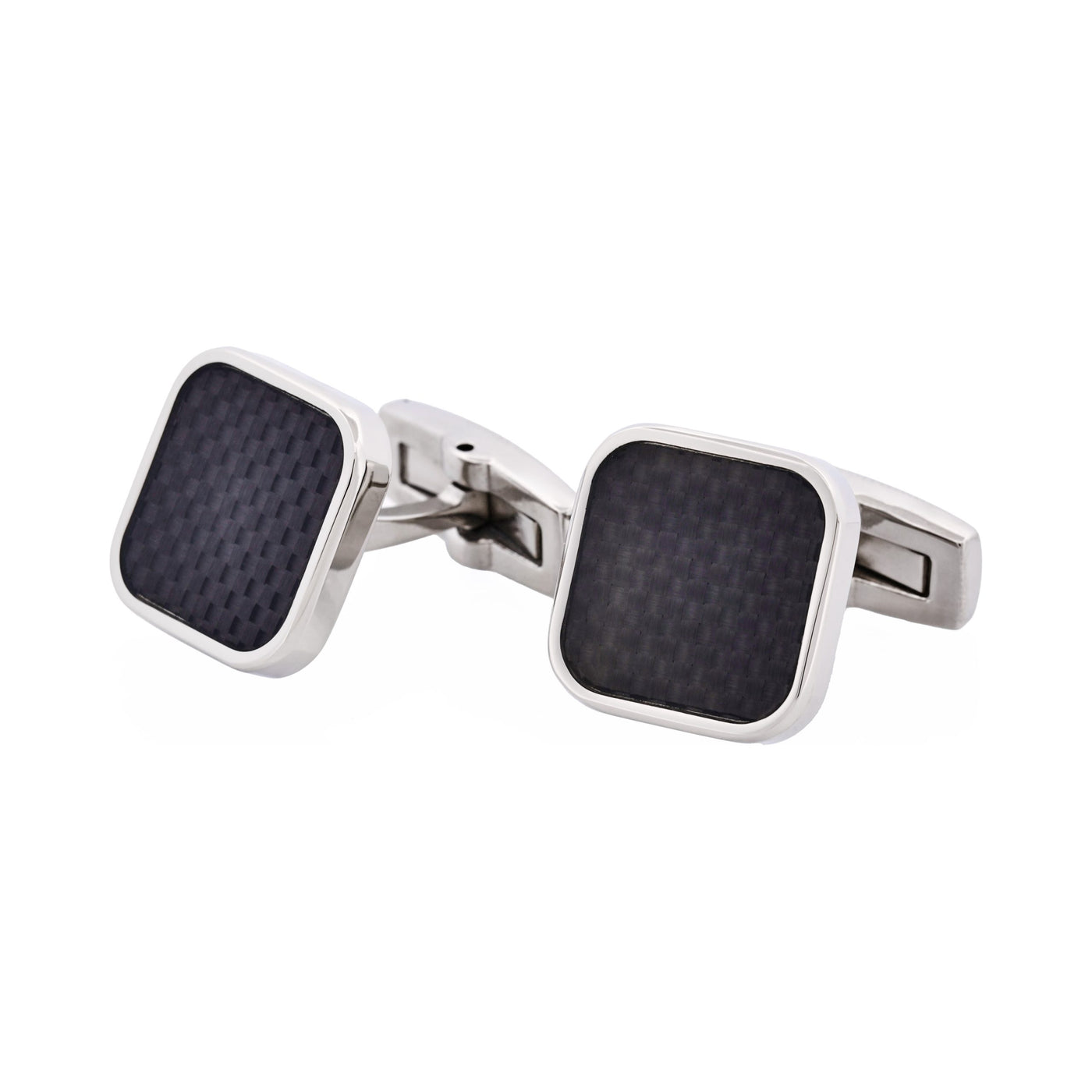 Polished Stainless Steel & Black Carbon Fibre Cufflinks