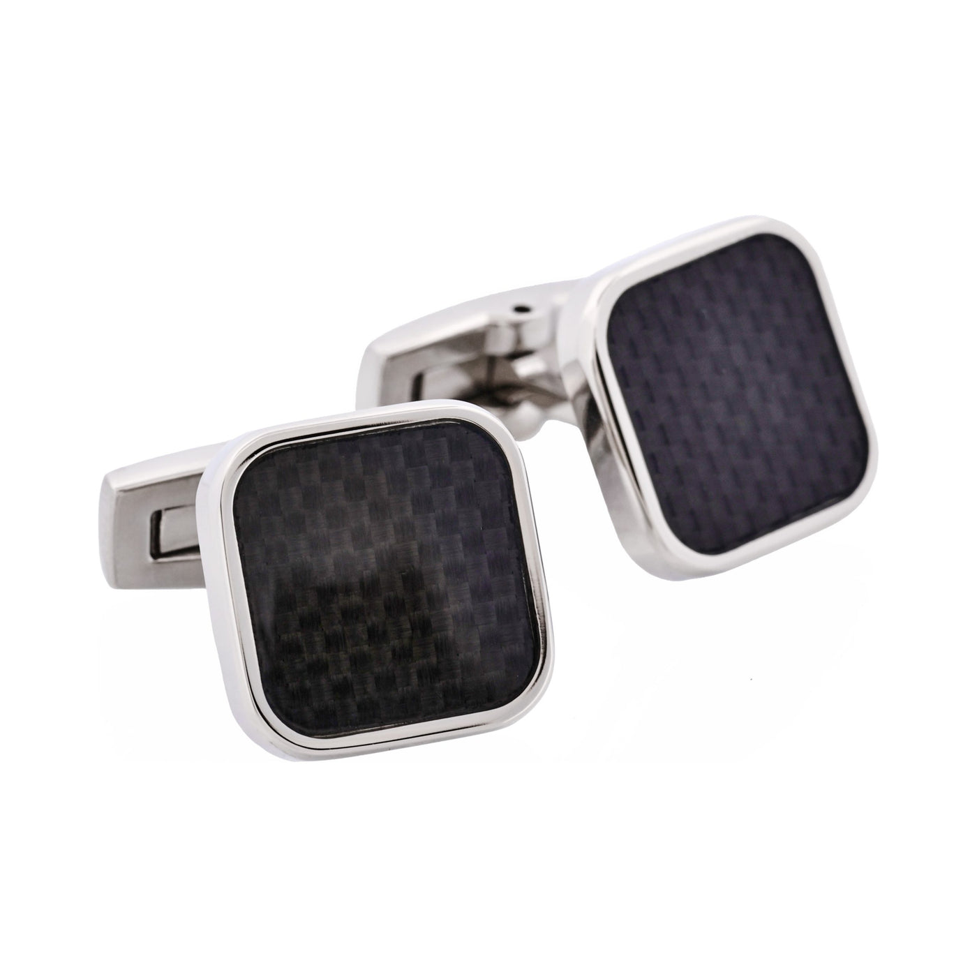 Polished Stainless Steel & Black Carbon Fibre Cufflinks