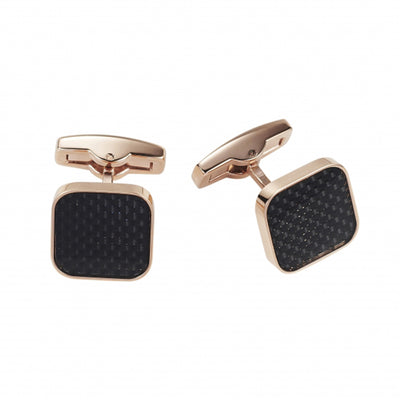 Polished Ion Plated Rose Gold Stainless Steel & Black Carbon Fibre Cufflinks
