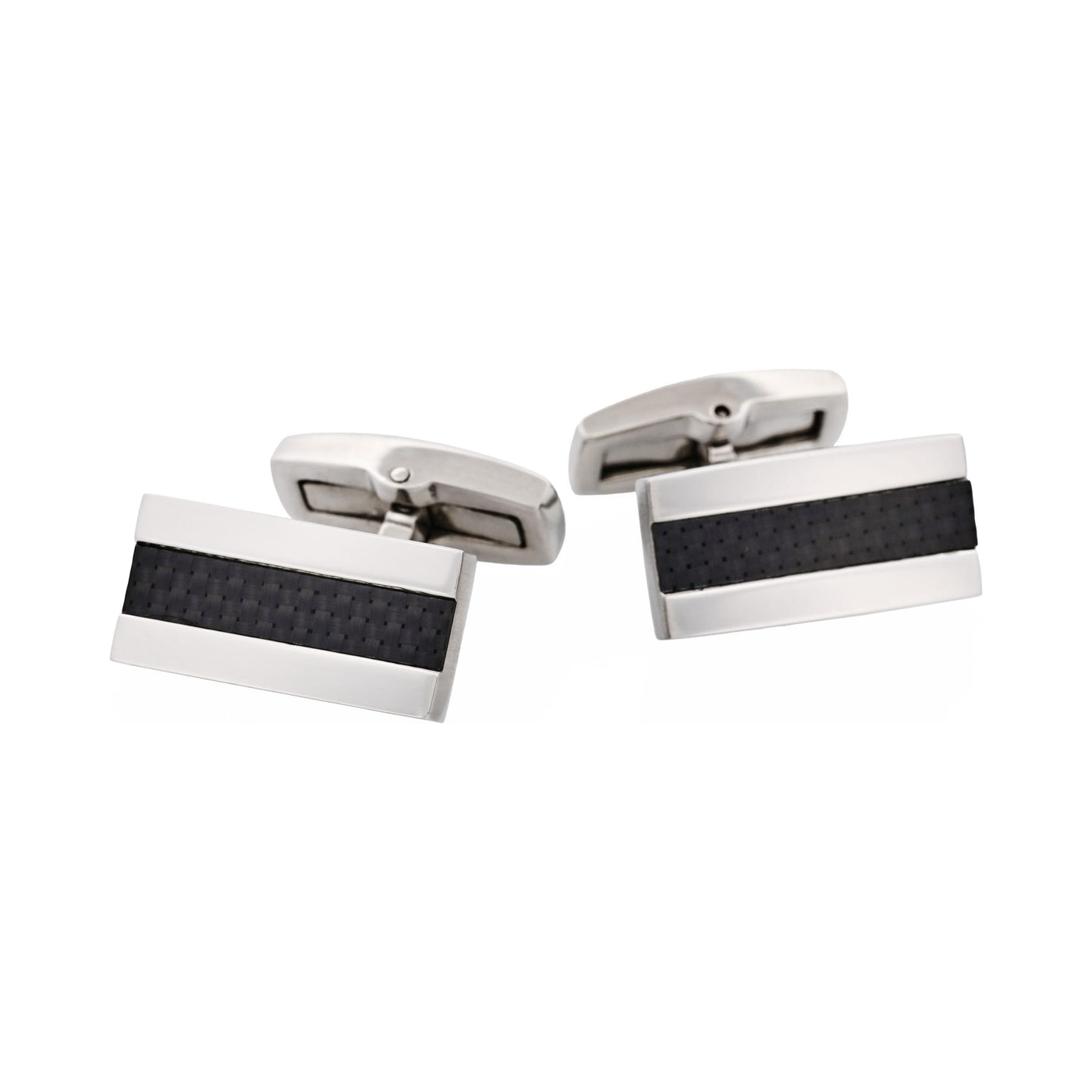 Rectangular Polished Stainless Steel & Carbon Fibre Cufflinks