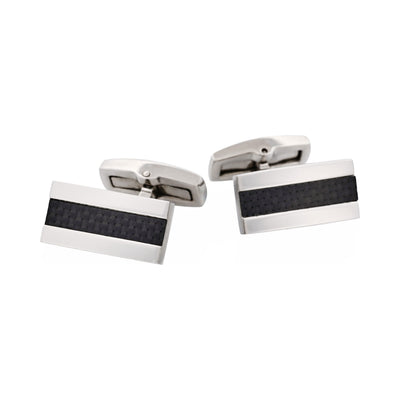 Rectangular Polished Stainless Steel & Carbon Fibre Cufflinks